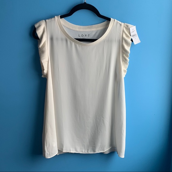 LOFT Tops - NWT Loft Rib Trim Mixed Media Shell Blouse